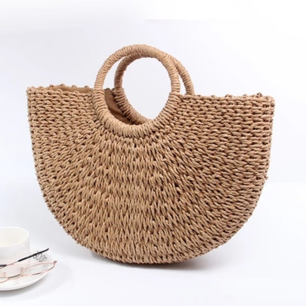 Straw Braided Circular Handbag
